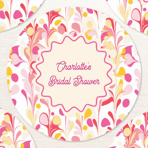 Modern Vrijgezellenfeest Retro Abstract Roze Wavy Ronde Sticker