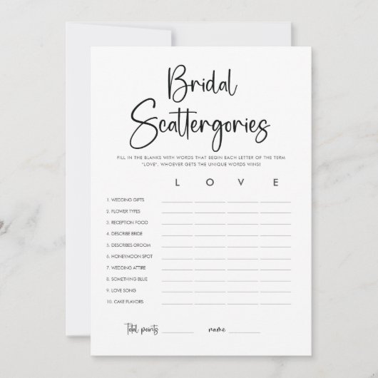 Modern Vrijgezellenfeest Scattergories Game Kaart (Voorkant)