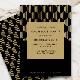 Modern vrijgezellenfeest stijlvol zwart en goud kaart