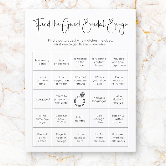 Modern Vrijgezellenfeest Vind de gast bingo spel