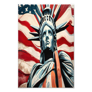 Modern Vrijheidsbeeld met Amerikaanse vlag kunst Foto Afdruk
