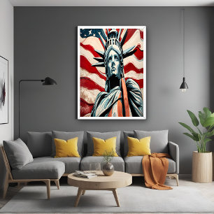 Modern Vrijheidsbeeld met Amerikaanse vlag kunst Perfect Poster