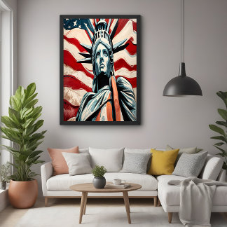 Modern Vrijheidsbeeld met Amerikaanse vlag kunst Poster