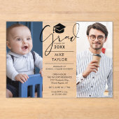 Modern vroeger en nu 2 foto's afstudeerfeest acryl uitnodigingen