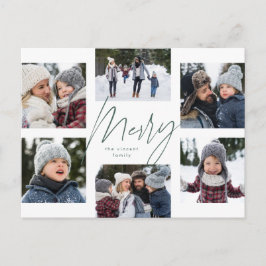 Modern vrolijk 6 foto kerst collage groen feestdagenkaart