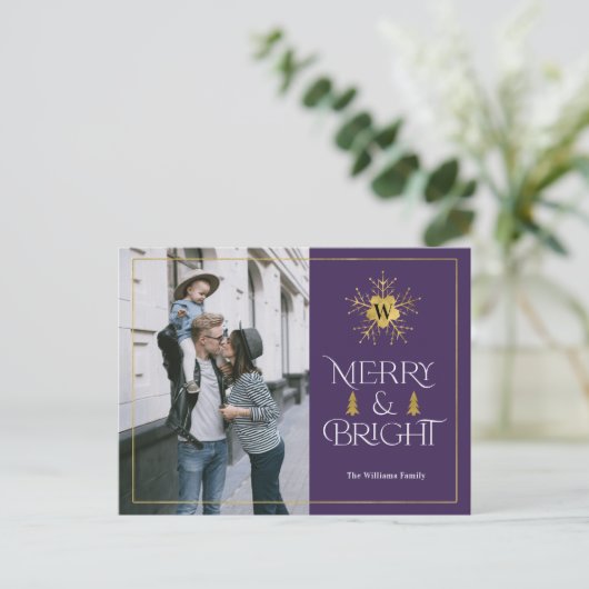 Modern Vrolijk en Helder eenvoudige paarse kerst Briefkaart (Staand voorkant)