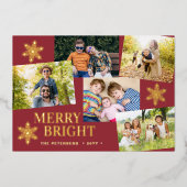 Modern Vrolijk en Helder foto Kerst rood goud Folie Feestdagenkaart (Voorkant)