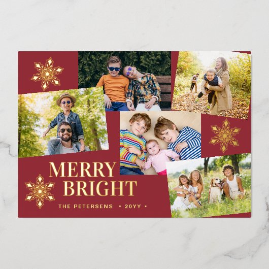 Modern Vrolijk en Helder foto Kerst rood goud Folie Feestdagenkaart (Voorkant)