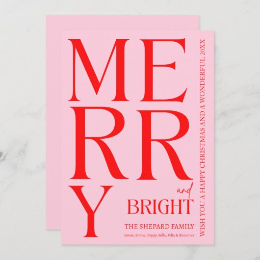 Modern vrolijk en helder rood roze 2025 Kerstmis Feestdagenkaart (Voorkant / Achterkant)