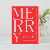 Modern vrolijk en helder rood roze 2025 Kerstmis Feestdagenkaart (Staand voorkant)