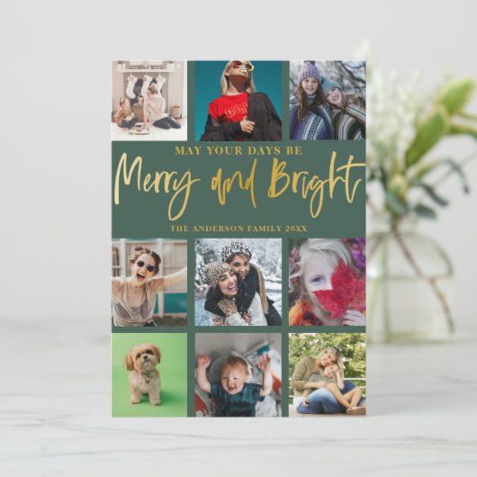 Modern Vrolijk & Helder Groen & Faux Goud Kerstmis Feestdagenkaart (Staand voorkant)