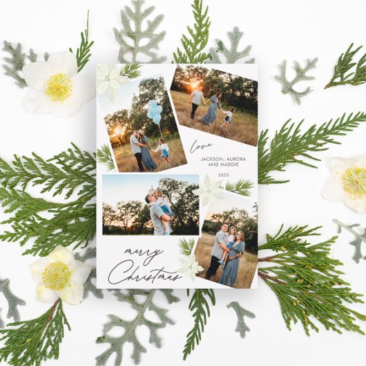 Modern Vrolijk Kerstfeest 4 foto Poinsettia Feestdagenkaart