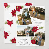 Modern Vrolijk Kerstfeest 4 foto Rood Poinsettia Feestdagenkaart (Voorkant / Achterkant)