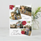 Modern Vrolijk Kerstfeest 4 foto Rood Poinsettia Feestdagenkaart (Staand voorkant)