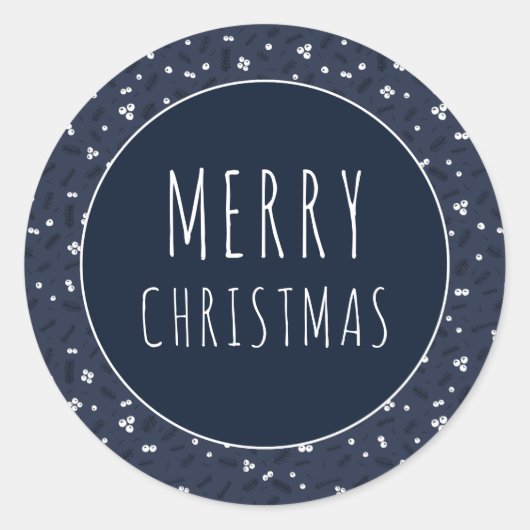 Modern Vrolijk Kerstfeest | Bessen en dennen Ronde Sticker (Voorkant)