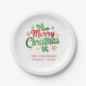 Modern Vrolijk Kerstfeest Familie Feestelijk Rood  Papieren Bordje (Voorkant)