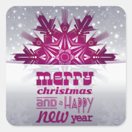 Modern Vrolijk Kerstfeest Gelukkig Nieuwjaar Vierkante Sticker