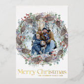 Modern Vrolijk Kerstfeest Goud & Wit Familie Folie Feestdagenkaart (Voorkant)