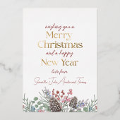 Modern Vrolijk Kerstfeest Goud & Wit Familie Folie Feestdagenkaart (Achterkant)