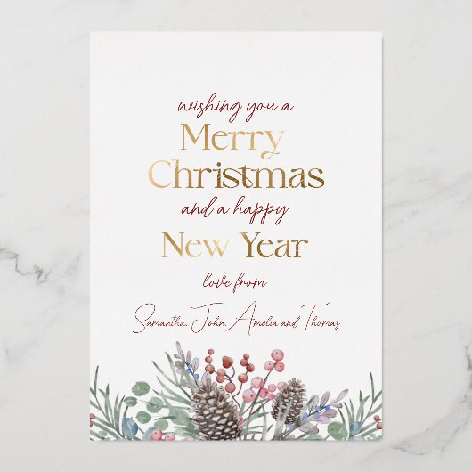 Modern Vrolijk Kerstfeest Goud & Wit Familie Folie Feestdagenkaart (Achterkant)