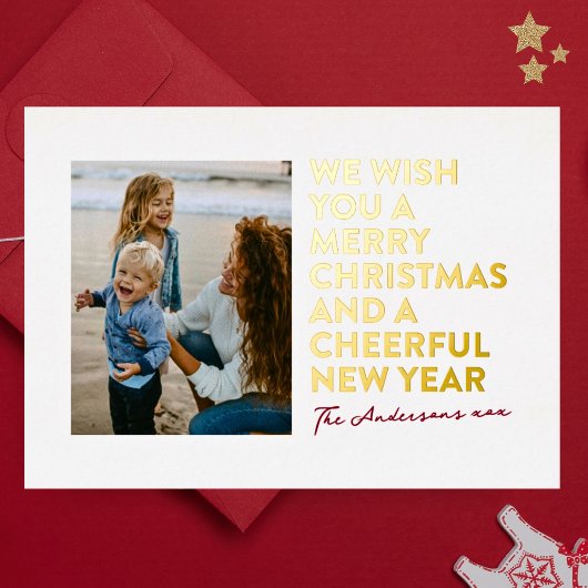 MODERN VROLIJK KERSTFEEST & NIEUWJAAR ROOD WIT GOU FOLIE FEESTDAGENKAART