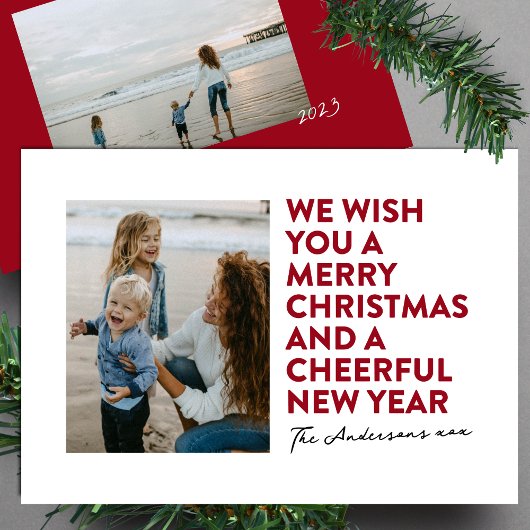 MODERN VROLIJK KERSTFEEST & NIEUWJAAR ROOD ZWART W FEESTDAGENKAART