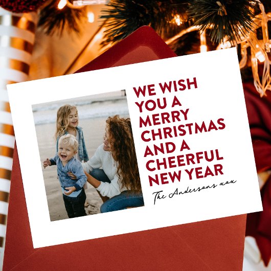 MODERN VROLIJK KERSTFEEST & NIEUWJAAR ROOD ZWART W FEESTDAGENKAART