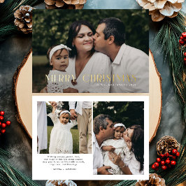 Modern Vrolijk Kerstfeest Trendy foto familie Folie Feestdagenkaart