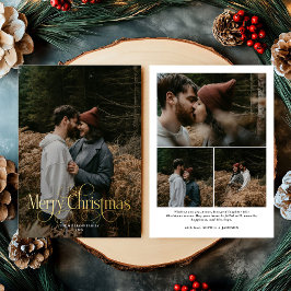 Modern Vrolijk Kerstfeest Trendy foto familie Folie Feestdagenkaart