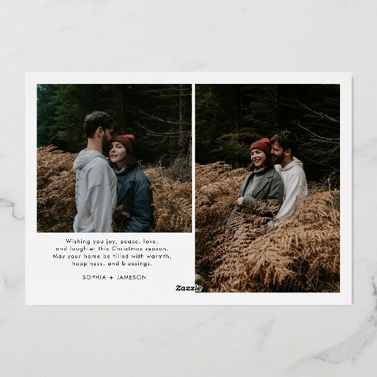 Modern Vrolijk Kerstfeest Trendy foto familie Folie Feestdagenkaart (Achterkant)