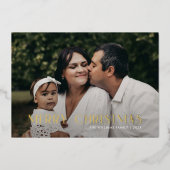 Modern Vrolijk Kerstfeest Trendy foto familie Folie Feestdagenkaart (Voorkant)