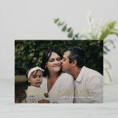 Modern Vrolijk Kerstfeest Trendy foto familie Folie Feestdagenkaart (Staand Voorkant)