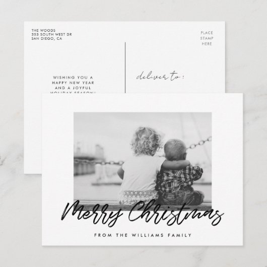 Modern Vrolijk Kerstfeest vakantie foto familie Briefkaart (Voorkant / Achterkant)