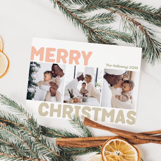 Modern vrolijk kerstjaar in Review 3 Foto Feestdagenkaart