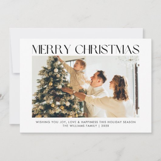 Modern Vrolijk Kerstmis eenvoudige één fotofamilie Feestdagenkaart (Voorkant)