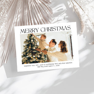 Modern Vrolijk Kerstmis eenvoudige één fotofamilie Feestdagenkaart