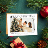 Modern Vrolijk Kerstmis eenvoudige één fotofamilie Feestdagenkaart