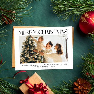 Modern Vrolijk Kerstmis eenvoudige één fotofamilie Feestdagenkaart