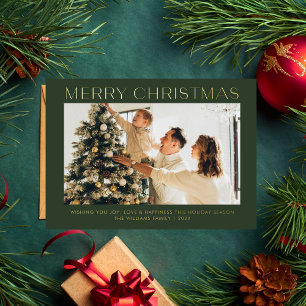 Modern Vrolijk Kerstmis eenvoudige één fotofamilie Folie Feestdagenkaart