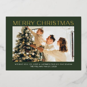 Modern Vrolijk Kerstmis eenvoudige één fotofamilie Folie Feestdagenkaart