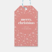 Modern vrolijk kerstroze met sneeuwvlok patroon cadeaulabel (Voorkant)