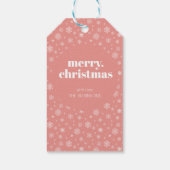 Modern vrolijk kerstroze met sneeuwvlok patroon cadeaulabel (Achterkant)