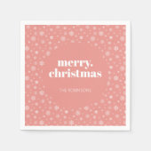 Modern vrolijk kerstroze met sneeuwvlok patroon servet (Voorkant)