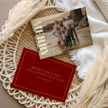 Modern vrolijk kerstscript één foto goud