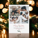 Modern vrolijk kerstscript familie 5 foto's feestdagenkaart<br><div class="desc">Maak je klaar om de vakantie kaart spel te sleeën met onze Modern Simple 5 Foto's Kerstmis Groet! Het is niet alleen een kaart; het is een mini-galerij van je favoriete gezinsmomenten, omringd door magie van de maretak en elegante scriptvibes. In stijlvol zwart, wit en rood is deze kaart een...</div>