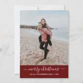 Modern vrolijk kerstscript Foto rode Chevron Feestdagenkaart (Voorkant)