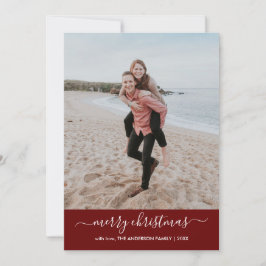 Modern vrolijk kerstscript Foto rode Chevron Feestdagenkaart