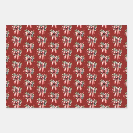 Modern vrolijk kerstscript Red Bow Holly Naam Inpakpapier Vel (Voorkant 3)