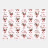 Modern vrolijk kerstscript Red Bow Holly Naam Inpakpapier Vel (Voorkant 2)