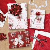 Modern vrolijk kerstscript Red Bow Holly Naam Inpakpapier Vel